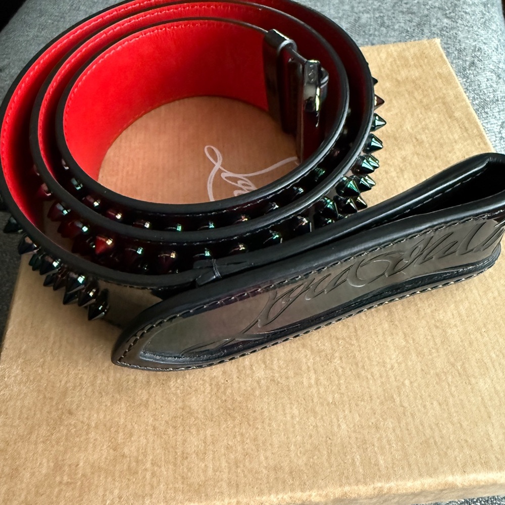 Christian Louboutin Black and Red Spiked Belt size 110 New w/o tag